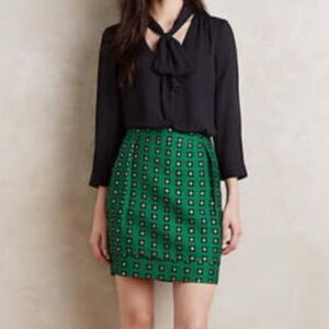 Anthropologie HD In Paris Garden Glimmer Green Floral Metallic Mini Skirt Size 4